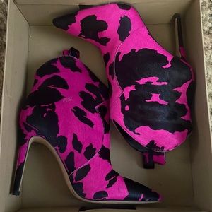 pink & black cow print booties